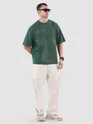 Bottle Green Spirituality Patchwork Acid Wash Oversized Tshirt