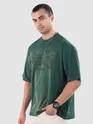 Bottle Green Spirituality Patchwork Acid Wash Oversized Tshirt