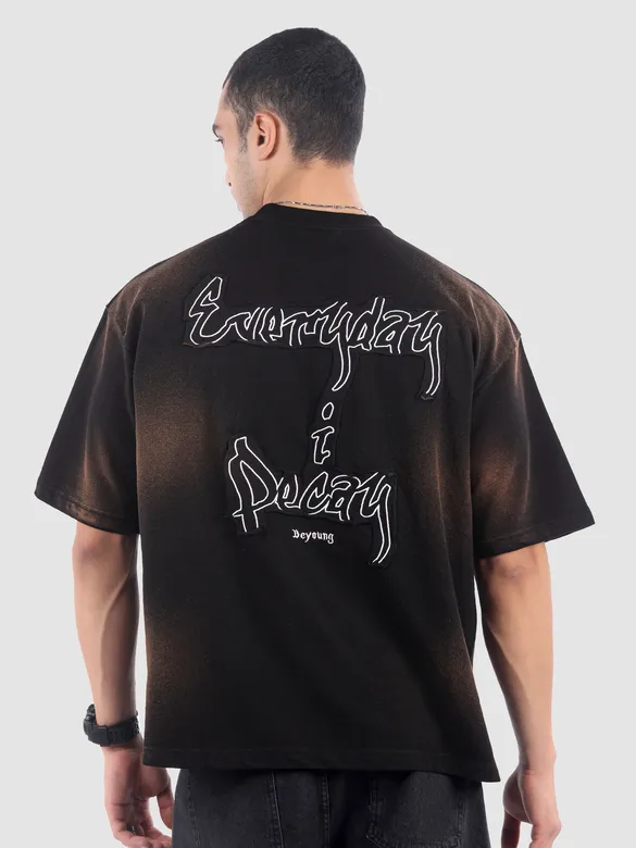 Black Back Patch Acid Wash Oversized Tshirt