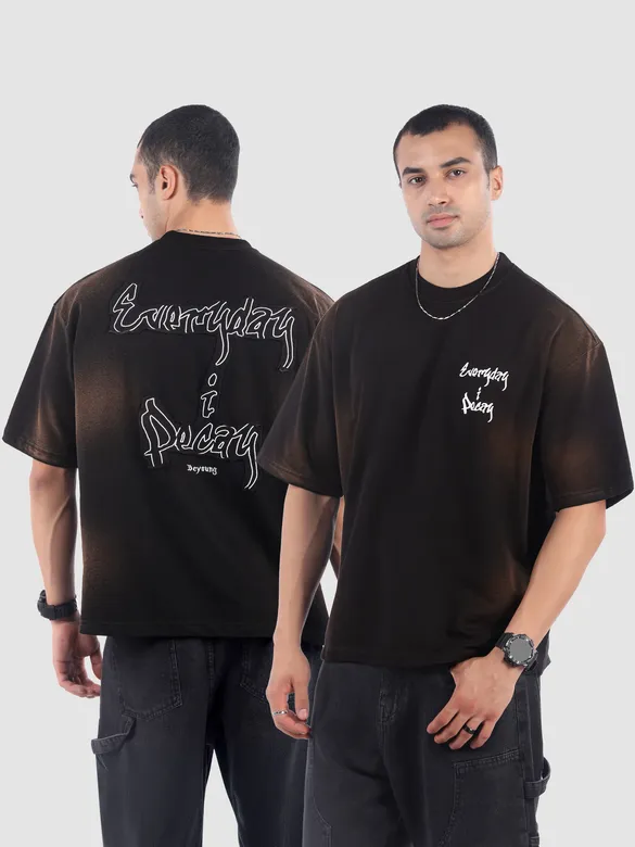 Black Back Patch Acid Wash Oversized Tshirt