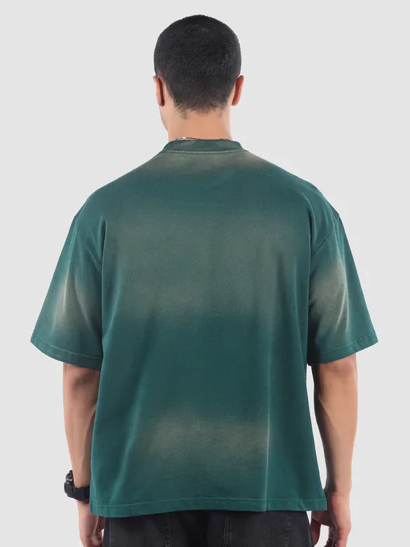 Bottle Green Belief Acid Wash Oversized Tshirt
