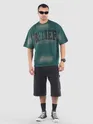 Bottle Green Belief Acid Wash Oversized Tshirt