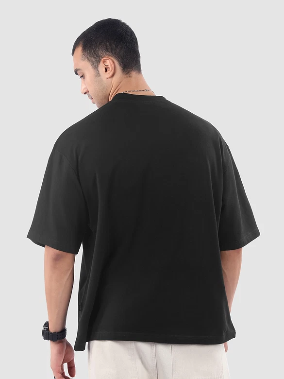 Black HD Print Patch Oversized T-Shirt