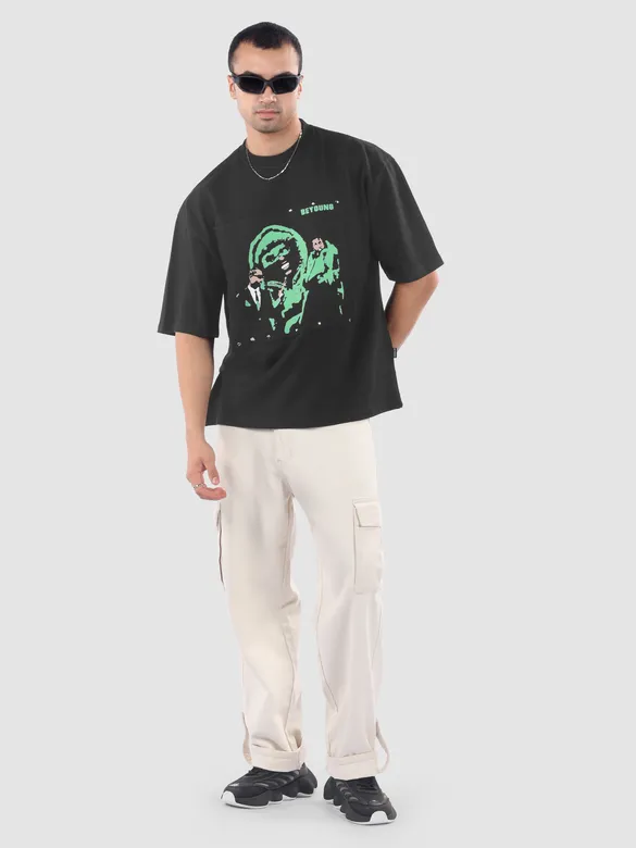 Black HD Print Patch Oversized T-Shirt