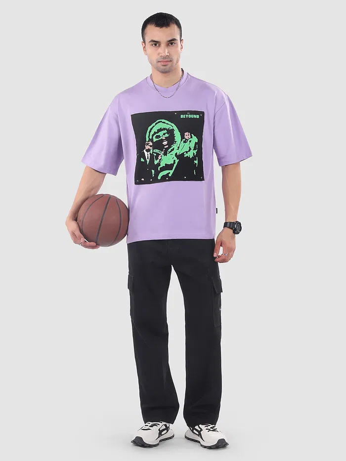 Lavender HD Print Patch Oversized T-Shirt