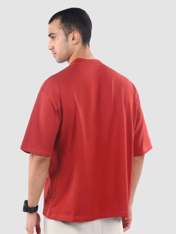 Brick Red Rock and Roll HD Printed Oversized Tshirt