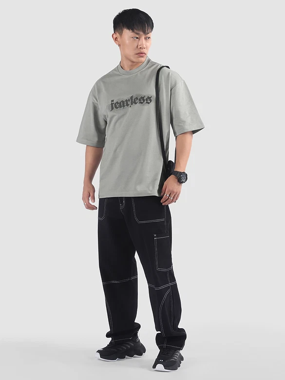 Light Grey Spray Print Gothic Oversized T-Shirt