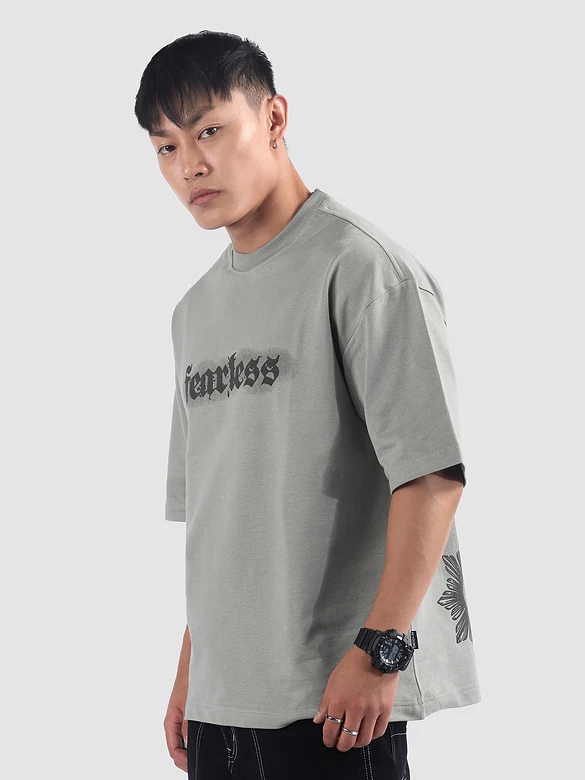 Light Grey Spray Print Gothic Oversized T-Shirt
