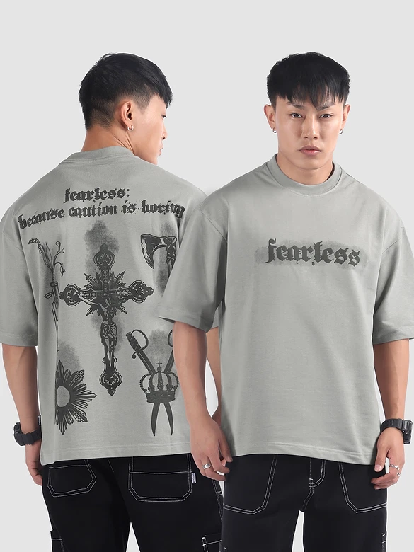 Light Grey Spray Print Gothic Oversized T-Shirt
