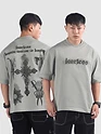 Light Grey Spray Print Gothic Oversized T-Shirt