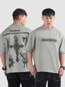 Light Grey Spray Print Gothic Oversized T-Shirt
