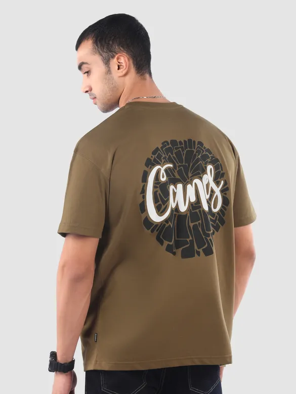 Dark Tan Canes Printed Oversized T-Shirt