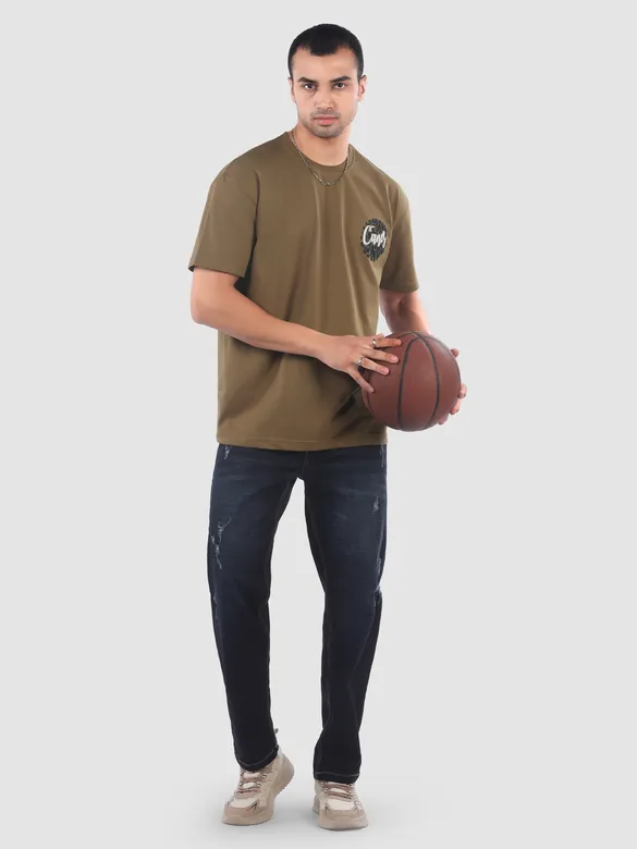 Dark Tan Canes Printed Oversized T-Shirt