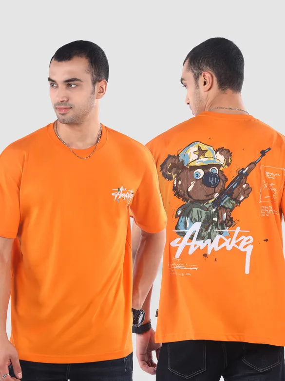 Orange Awake 3D Texture Printed Tshirt