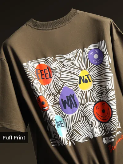 Dark Tan Blooming Puff Printed Oversized T-Shirt
