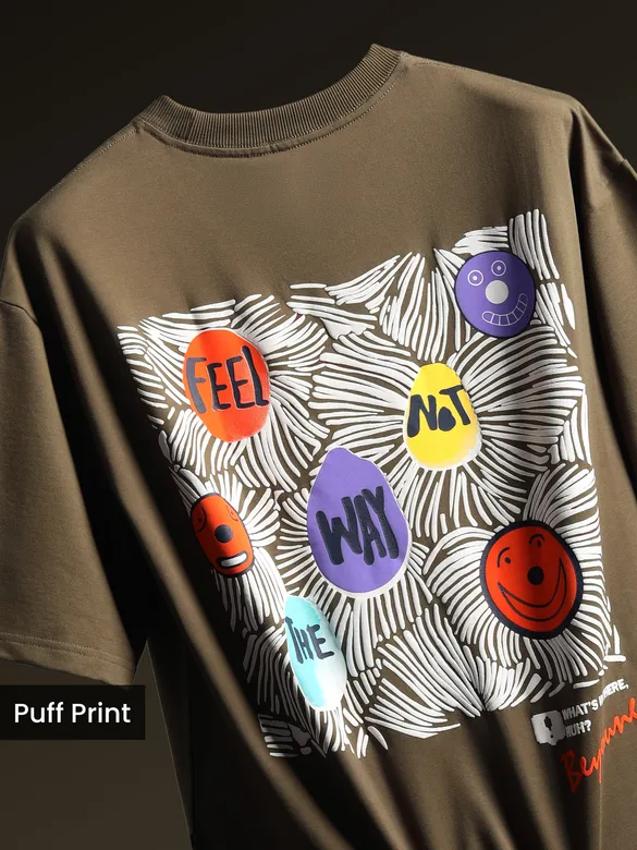 Dark Tan Blooming Puff Printed Oversized T-Shirt