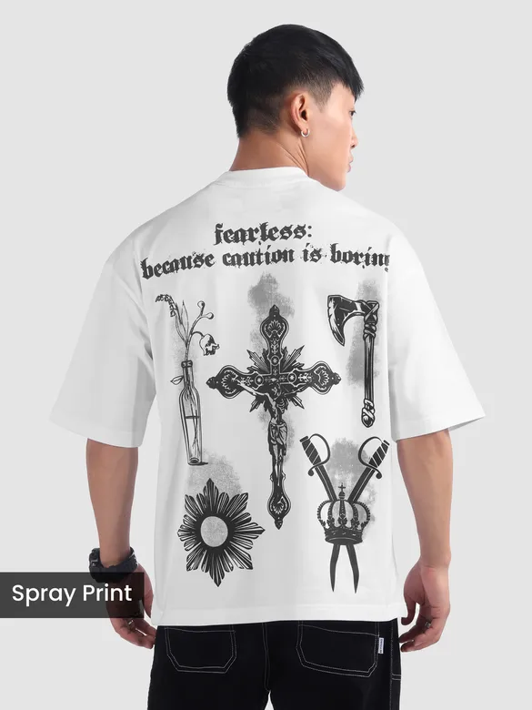 White Spray Print Gothic Oversized T-Shirt