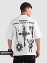White Spray Print Gothic Oversized T-Shirt