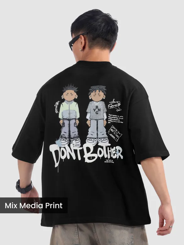 Black Lazy Boys Printed Oversized T-Shirt
