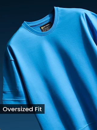 Aqua Blue Cut And Sew Panel Oversized T-Shirt