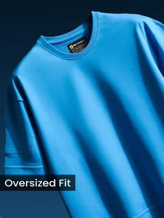 Aqua Blue Cut And Sew Panel Oversized T-Shirt