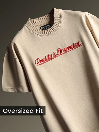 Beige Mock Neck Embroidered T-Shirt