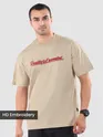 Beige Mock Neck Embroidered T-Shirt