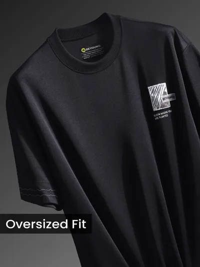 Black Applique Patch HD Print Oversized T-Shirt