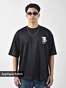 Black Applique Patch HD Print Oversized T-Shirt
