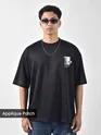 Black Applique Patch HD Print Oversized T-Shirt