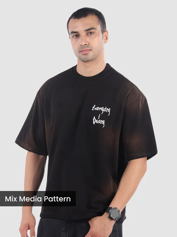 Black Back Patch Acid Wash Oversized Tshirt