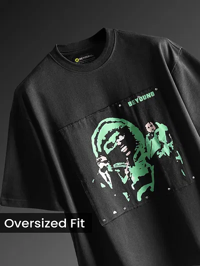 Black HD Print Patch Oversized T-Shirt