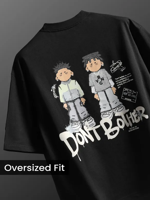 Black Lazy Boys Printed Oversized T-Shirt