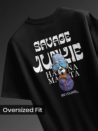 Black Savage Junkie Embroidered Patch Oversized T-Shirt