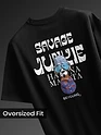 Black Savage Junkie Embroidered Patch Oversized T-Shirt