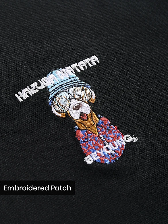 Black Savage Junkie Embroidered Patch Oversized T-Shirt