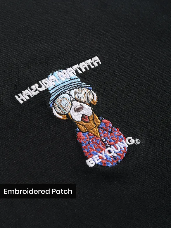 Black Savage Junkie Embroidered Patch Oversized T-Shirt