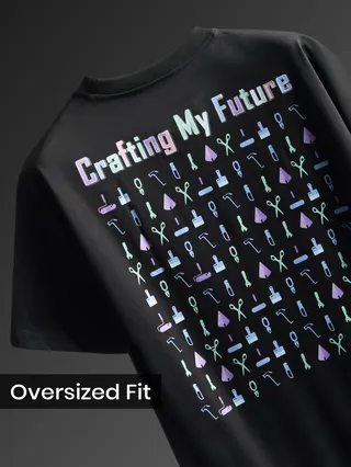 Black Typography Printed Oversized T-Shirt
