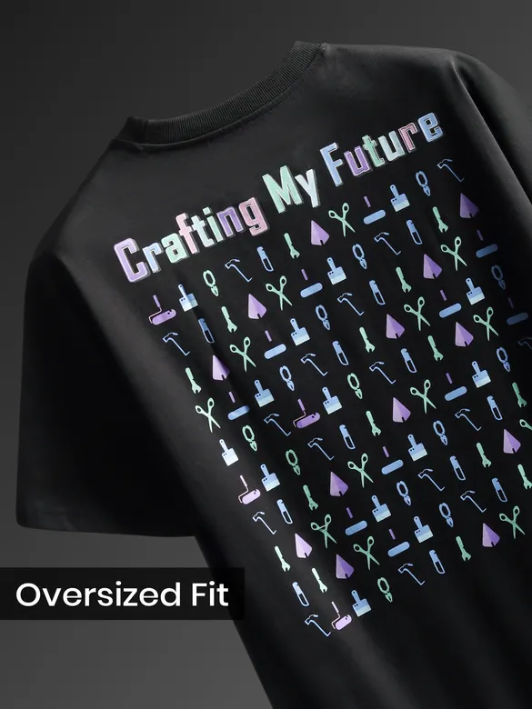 Black Typography Printed Oversized T-Shirt