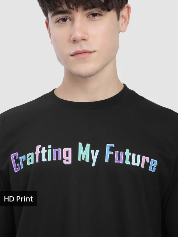 Black Typography Printed Oversized T-Shirt