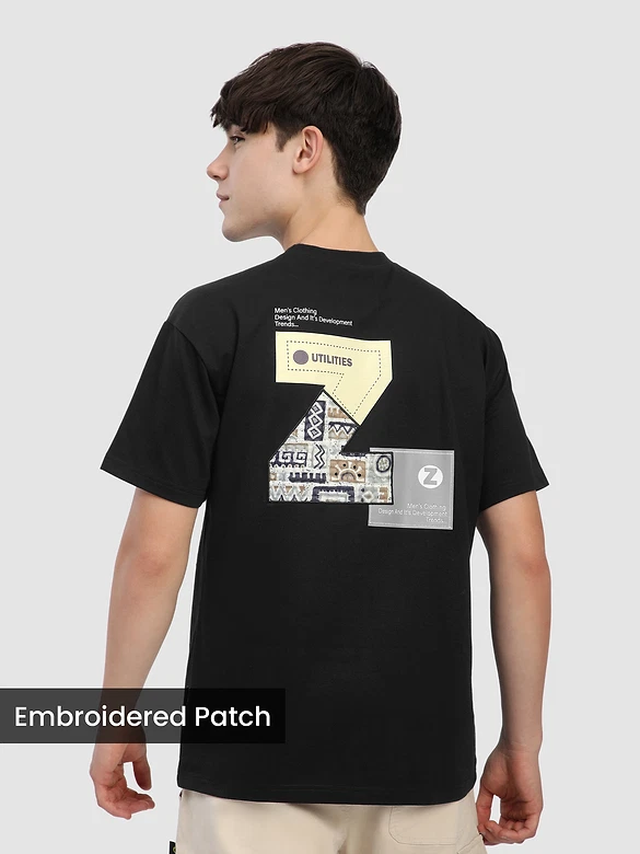 Black Z Embroidered Patch Oversized T-Shirt
