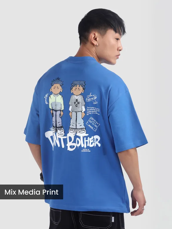 Blue Lazy Boys Printed Oversized T-Shirt