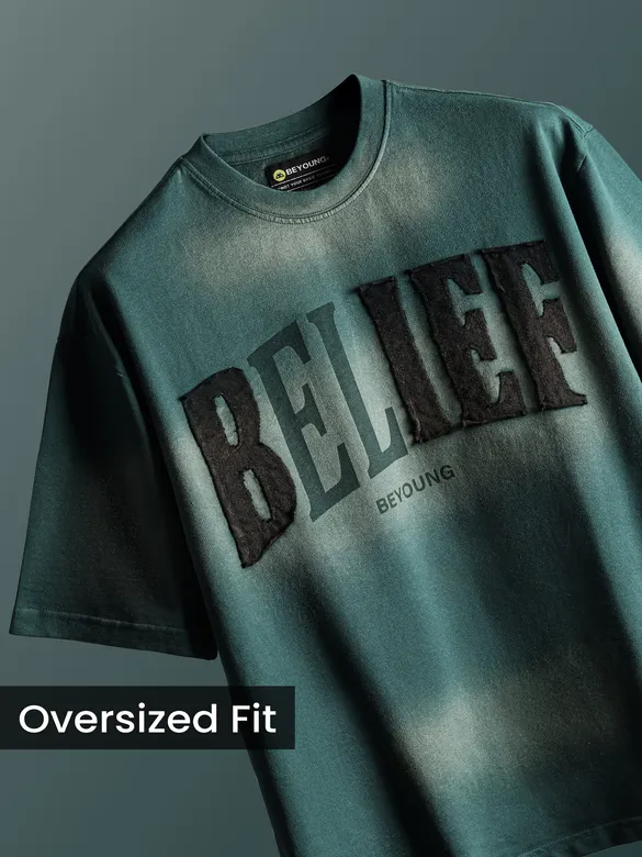 Bottle Green Belief Acid Wash Oversized Tshirt