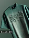 Bottle Green Spirituality Patchwork Acid Wash Oversized Tshirt