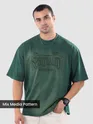 Bottle Green Spirituality Patchwork Acid Wash Oversized Tshirt