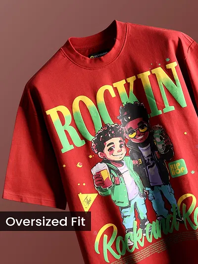 Brick Red Rock and Roll HD Printed Oversized Tshirt