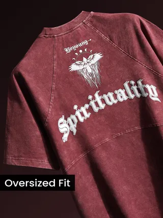 Burgundy Spirituality Acid Wash Oversized T-Shirt