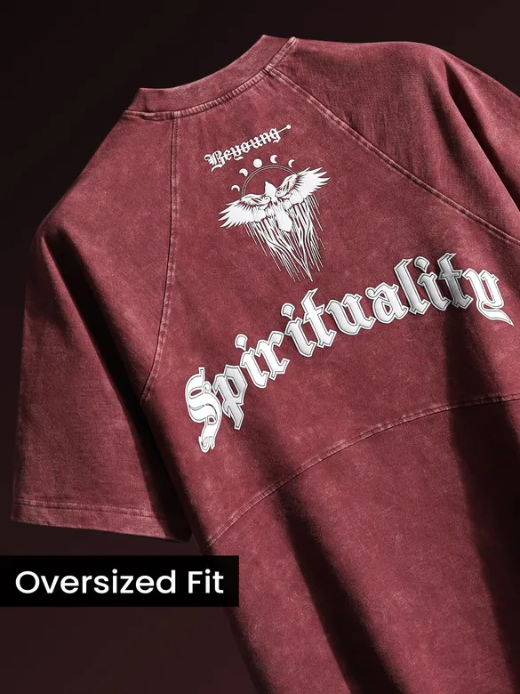 Burgundy Spirituality Acid Wash Oversized T-Shirt