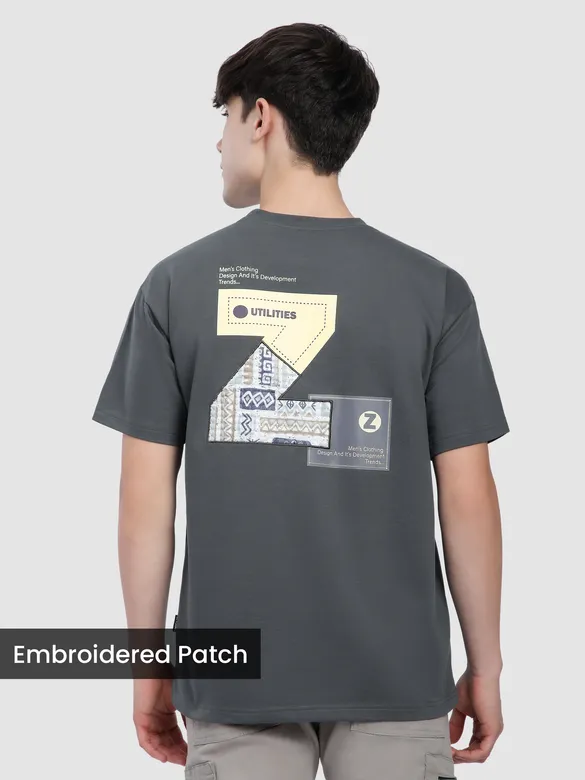Dark Grey Z Embroidered Patch Oversized T-Shirt