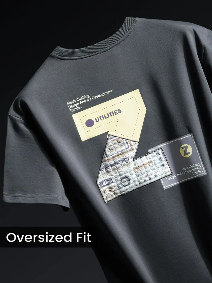 Dark Grey Z Embroidered Patch Oversized T-Shirt
